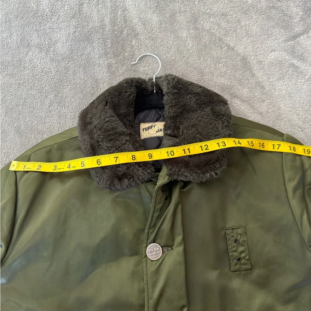 Vintage 1960s Tuffy Jac Olive Bomber Jacket Faux Fur Collar Talon Zipper Men L - Picture 8 of 15